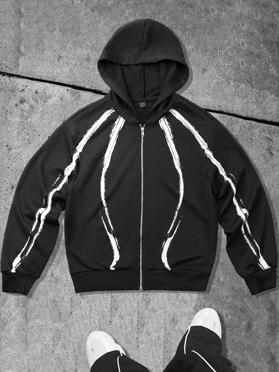 Manfinity EMRG Men's Allover Print Zip Up Hooded Sweatshirt - Black - View 1