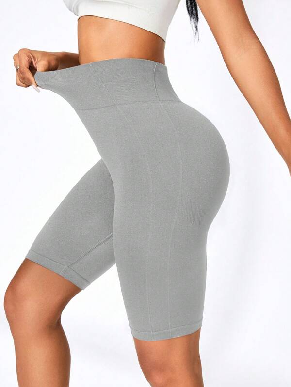 SHEIN Sport Studio Short de sport sans couture taille haute de couleur unie simple