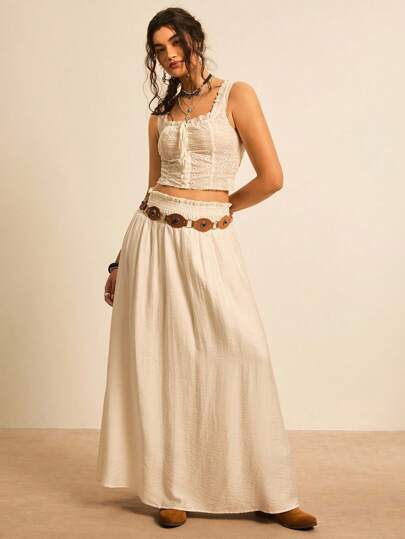 SHEIN VCAY Gonna casual da vacanza taglie forti, gonna lunga da donna color crema, gonna lunga bianca, gonna lunga color crema