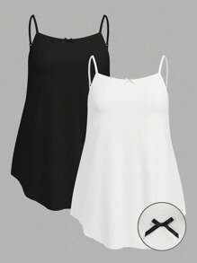 2 件套加大码纯色蝴蝶结吊带背心，夏季