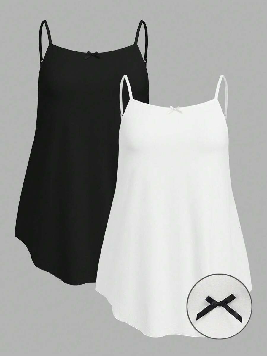 2 件套加大码纯色蝴蝶结吊带背心，夏季