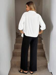 Easowa 2件套 2024 秋冬新款条纹背心和裤子套装，机场时尚两件套女士 - 黑色 - 查看 2