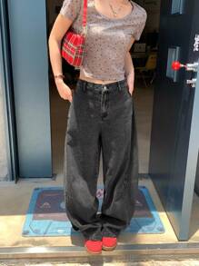 DAZY Blugi de damă coreeni, spălați, casual, de lungime medie, cu picior drept