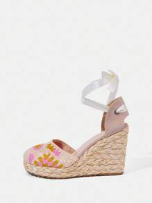 Styleloop 女士坡跟厚底编织凉鞋，波西米亚风格度假装，厚底鞋 - 彩色 - 查看 2