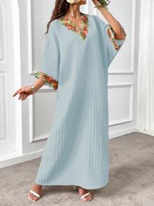 Al Najma 女士刺绣束腰外衣和阿拉伯传统长裙 - 淺藍色 - 查看 6