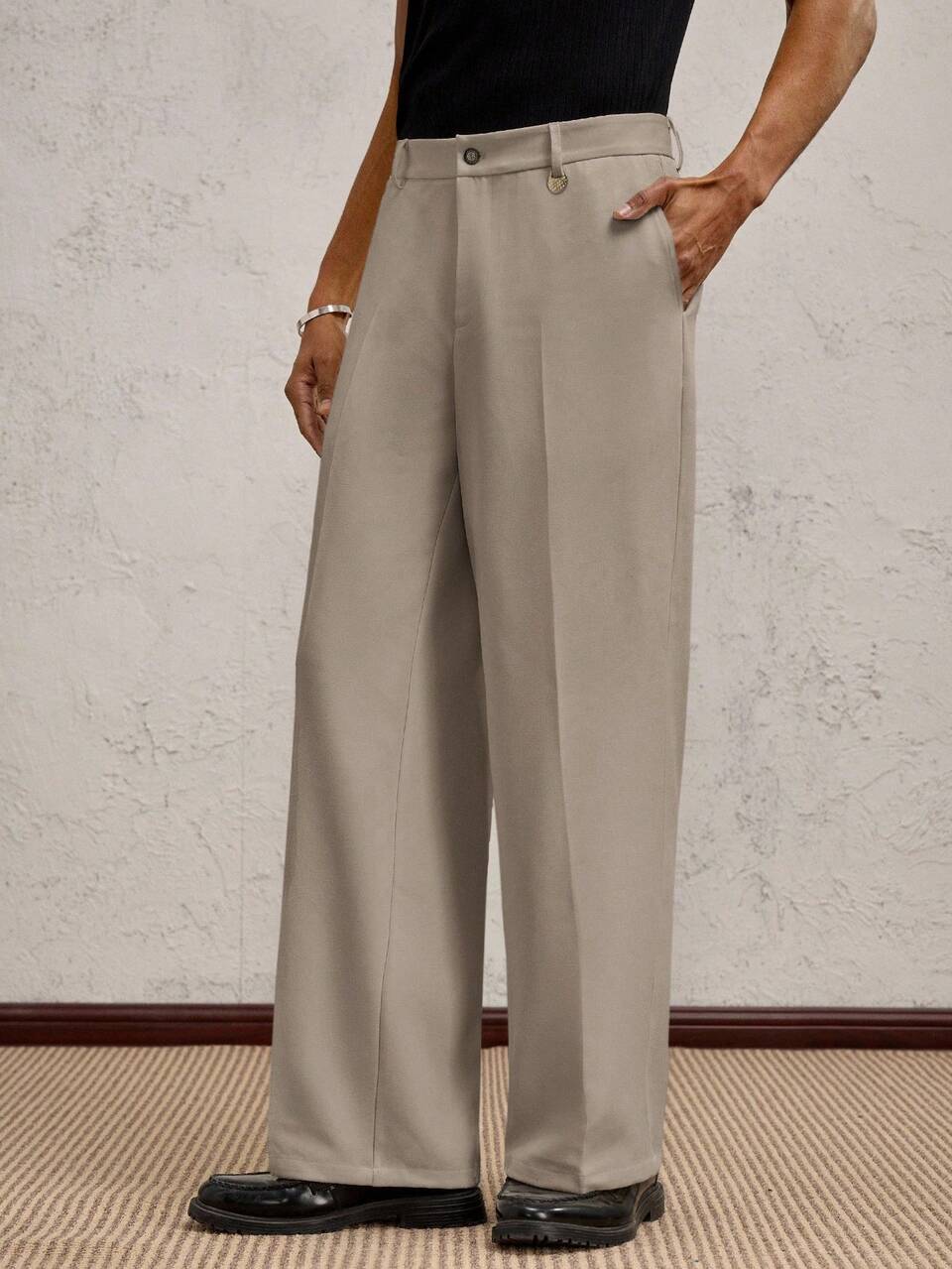 Men's Woven Long Mid-Waist Straight Leg Casual Pants, Suitable For Daily Wear, Spring/Summer, Vacation, Party, Wedding, Graduation Gift Men Wide Leg Dress Pants Men Dress Up Pants, Father's Day Gifts