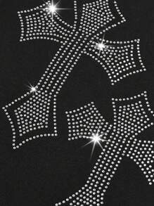 Sweetra Plus Size Women Solid Color Flared Pants With Sequin & Rhinestone Decor Fall Cloth For Women