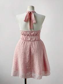Flirla Vestido Rosa com Gola Halter Feito de Chiffon Jacquard, Tamanhos Plus Size para Mulheres - Rosa chiclete - Visão 2