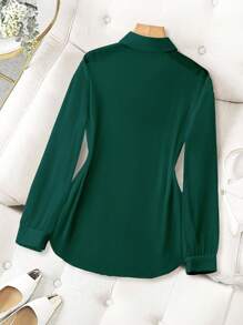 Franclia Camisa de cuello con color liso y transparente - Verde Oscuro - Ver 2