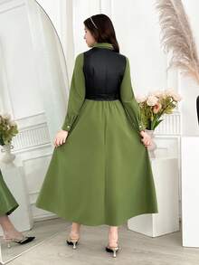 Bộ 2 trang phục thường ngày cổ điển thanh lịch dành cho thanh thiếu niên: Áo khoác crop top thắt eo màu nâu và váy sơ mi thắt eo tay dài - Nhiều màu - Xem 2