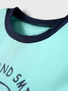 JNSQ 户外专业运动宽松背心，儿童圆领撞色拼接前趣味字母印花户外专业运动宽松背心上衣 - 藍色 - 查看 7