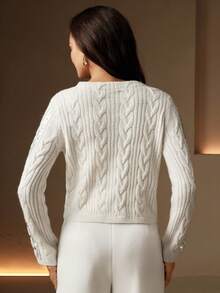 Anewsta Women's Long Sleeve Sequin & Silver Thread Embroidered Knit Cardigan - White - View 2