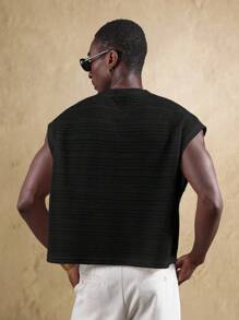SUMWON Top senza maniche in maglia strutturata, vestibilità boxy, canotta a costine, stile casual da strada, essenziale per l'estate, design urbano alla moda e semplice - nero - Visualizzare 3