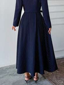 Women Striped And Belted Detailed Skirts - Navy Blue - View 2