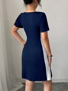 Selianne Women's Elegant Black & White Short Sleeve Square Neck Dress, Spring/Summer Summer Dress