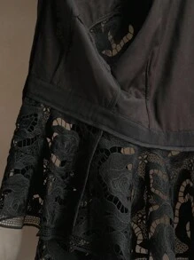 Anewsta Pantalones rectos sin estiramiento casuales y elegantes para mujer con diseño calado - Negro - Ver 7