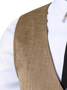 SHEIN 2pcs Teen Boy Gentleman Suit Set, Gray Slim Fit Vest + Quality Long Pants, Elegant & Formal Outfit For Birthday, Wedding, Graduation Party, Ceremony Fall Winter - Mocha Brown - View 5