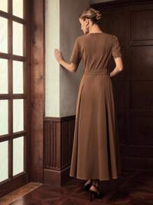 ZEYLAH DOUBLE-BREASTED DECOR BELTED DRESS