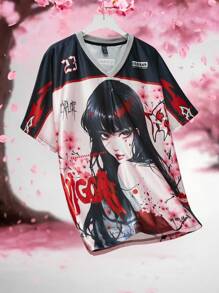 ROMWE MEN Men's Anime Print Short Sleeve T-Shirt, Suitable For Spring And Summer - Pink - View 2