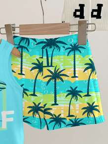 SHEIN Ținută casual minimalistă, moale și confortabilă pentru bebeluși băieți, potrivită pentru primăvară/vară, ținută de plajă pentru bebeluși băieți, ținută de vară pentru bebeluși băieți, ținută de vacanță pentru băieți, ținută de surf pentru băieți, haine de plajă pentru bebeluși băieți, îmbrăcăminte de plajă pentru bebeluși băieți