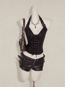 SHEIN ICON 女式夏季性感街头风格简约纯色系带露背背心秋季女装