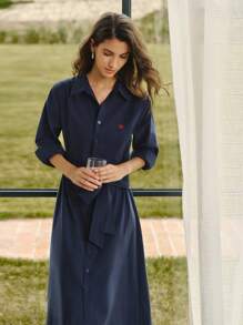 Briarwyn 女士休闲字母刺绣腰带中长衬衫裙，春秋装，秋季服装，返校服装，复古风格女装，女士教师装，返校节礼服 - 藏蓝色 - 查看 8