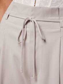 Silquee Women's Solid Light Cardigan Belt Pocket Pleated Pants Wide Leg Pants High Waist Pants Lace-Up Pants Pleated Pants Suit Pants Casual Suit Woven Office Teacher Autumn Women's Autumn Office Suit Pants - Khaki - View 5