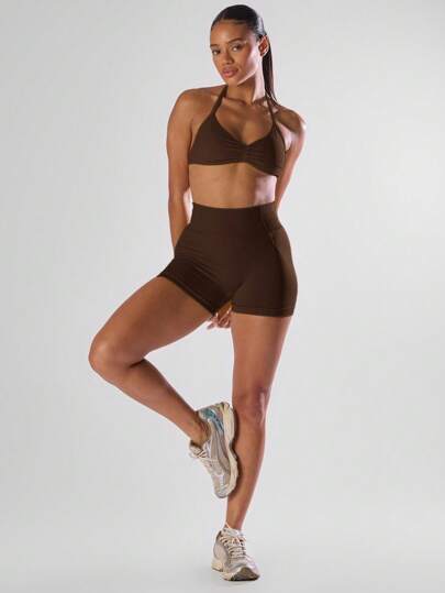 Musera Sport Pantalones cortos mini de cintura alta, cómodos y activos para entrenamiento, correr, club de running, pádel, tenis, pickleball, gimnasio, fitness, otoño e invierno