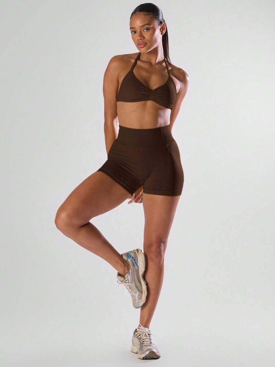 Musera Sport High Waist Mini Shorts Active Comfy Workout Running Run Club-Padel, Tennis, Pickleball Gym Fitness Fall Winter - Brown - View 1