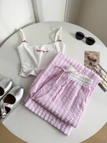 Comfortcana Pantalones de moda con bloques de color y cintura tejida a rayas para mujer