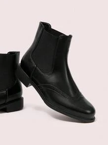 CUCCOO DOLLMOD 女士圆头平底时尚英伦风松紧带靴，黑色正装靴厚底女式踝靴短靴 - 黑色 - 查看 3