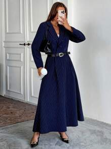 Women Striped And Belted Detailed Skirts - Navy Blue - View 6