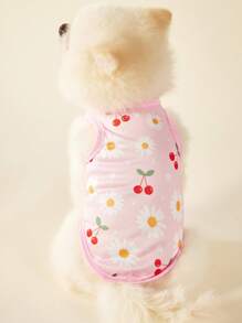 PETSIN 2pc Pet Cat Dog Universal Pink Daisy Cute Print Casual Comfortable Breathable Dog Vest - Multicolor - View 2