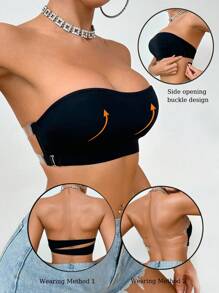 SHEIN 1pc Minimalist Seamless Unlined Wireless Non-Shoulder Strap Bra - Black - View 1