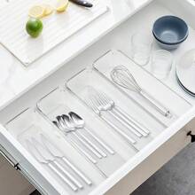 8pcs/Set Clear Drawer Organizers Plastic Storage Tray For Utensil Cutlery In Kitchen Desk Makeup Storage Bin Divider Decorations Autumn Decor Festival Decor Room Decor Home Decor Fall Decor Bedroom Decor - Clear - View 2