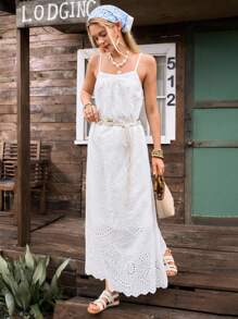 LanaWest Women's Vacation Floral Embroidered Cami Midi Dress - Floral Print Randomly Assigned