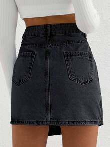 EURMUSE SPÓDNICA MINI DAMSKA ŚREDNIE PRANIE SZCZEGÓŁY GUZIKÓW - Ciemnoszary - Zobacz 2