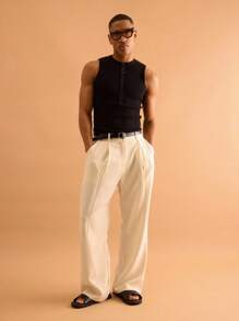 Musero Men Muscle Fit Front Placket Ribbed Sweater Vest Streetstyle Autumn Winter Casual - Black - View 4