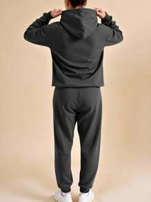 INAWLY 2 Stücke Damen Lässig Set aus einfarbiger Hoodie und Jogginghose, Herbst/Winter - Dunkelgrau - Übersicht 2