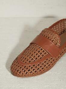 SHUZIA Fashionable & Versatile Crochet Raffia Loafers, Casual Ladies Flat Shoes - Maroon - View 5