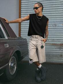 AXEPEAK Modische Streetstyle Loose Fit Tank Tops mit Crew Ausschnitt und FrontGrafik für Herren, Mehrere Größen