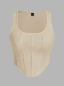 SHEIN EZwear 2pcs Women's Deep Brown And Light Apricot Cropped Tank Tops With Binding Design, Casual Fit For Summer Back To School
