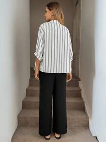 Easowa 3-Piece Black & White Plaid Set: Women Chic Sheer Blouse, Slim Fit Blazer, And Wide Leg Pants, 2024 New Collection - Multicolor - View 3