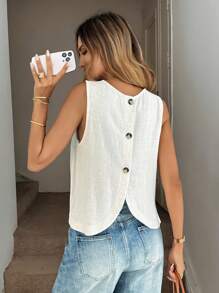 Easowa Summer Casual Pastoral Backless Button Blouse Linen Shirt Work Uniform Sleeveless Blouse - Apricot - View 6