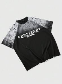 ROMWE MEN Street Life 男士街头美式设计渐变效果印花T恤，蝙蝠袖短袖，万圣节 - 黑色 - 查看 3