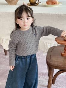DAZY Baby Girl Unicorn Embroidered Cable Knit Casual Sweater Fall,Winter Toddler Girls Clothes - Beige - View 5