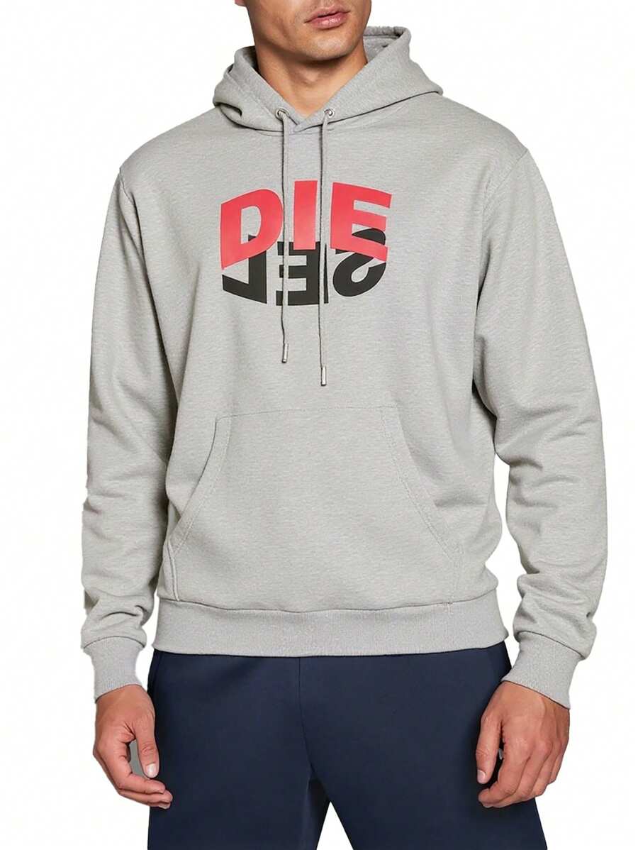 Men's Casual Letter Print Pocket Hoodie - Grey - View 1