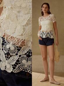 MOTF PREMIUM ÁO THUN TAY NGẮN TRONG SUỐT Ở TRÊN - Màu be - Xem 8