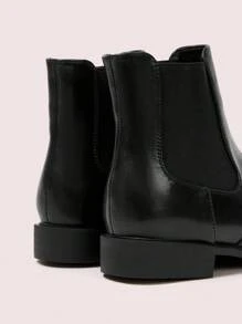 CUCCOO DOLLMOD 女士圆头平底时尚英伦风松紧带靴，黑色正装靴厚底女式踝靴短靴 - 黑色 - 查看 8