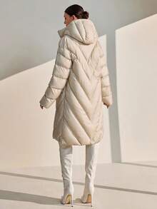 CLARA VERO Women Solid Color Zipper And Pocket Detailed Hooded Winter Coats - Beige - View 2